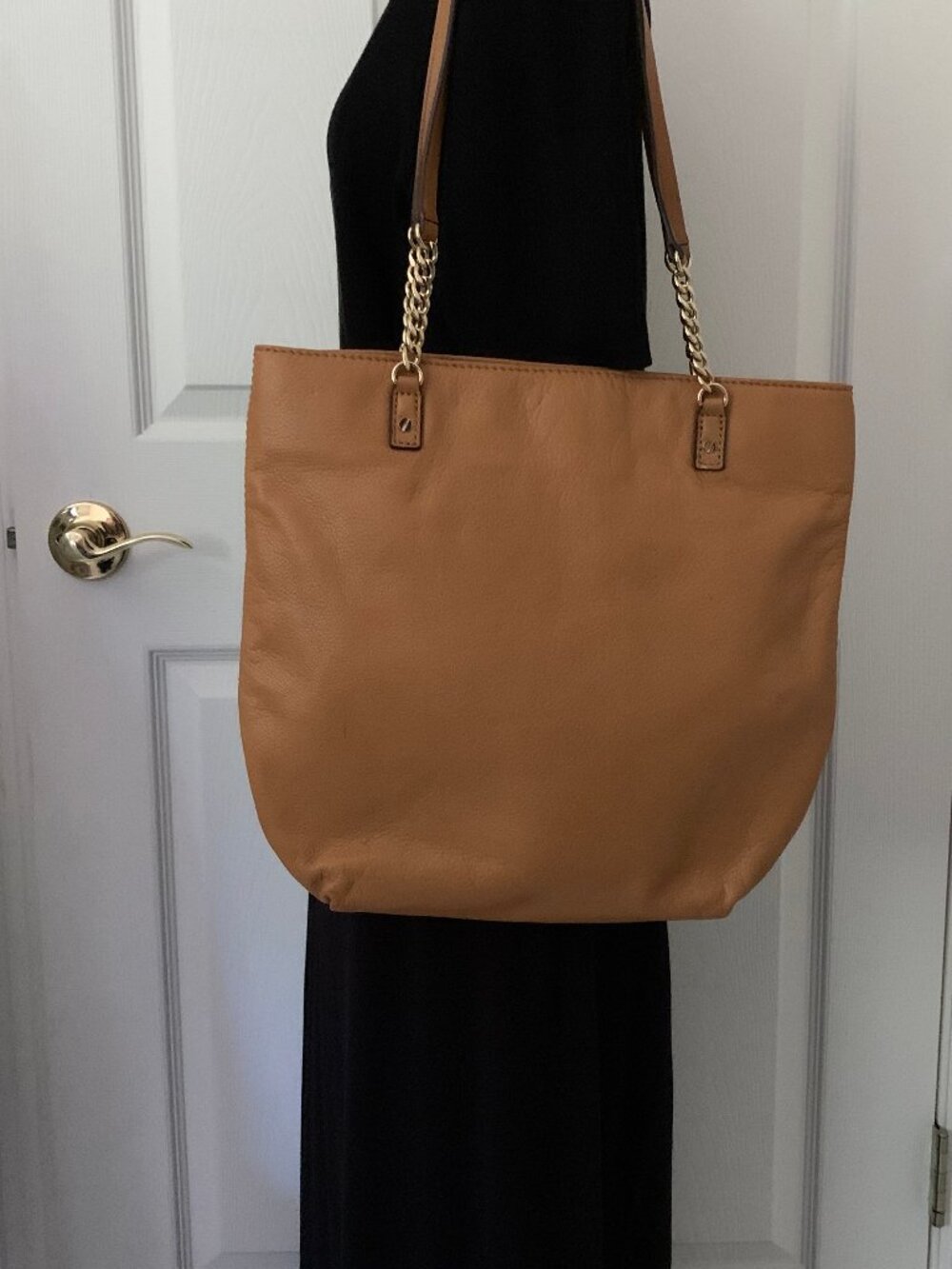 Michael Kors Acorn Brown Pebbled Leather Shoulder Bag w/gold chain accent